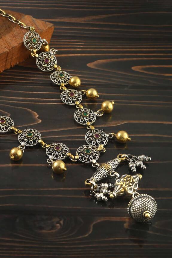 Noor Oxidized Dual Tone Statement Chain Pendant Necklace