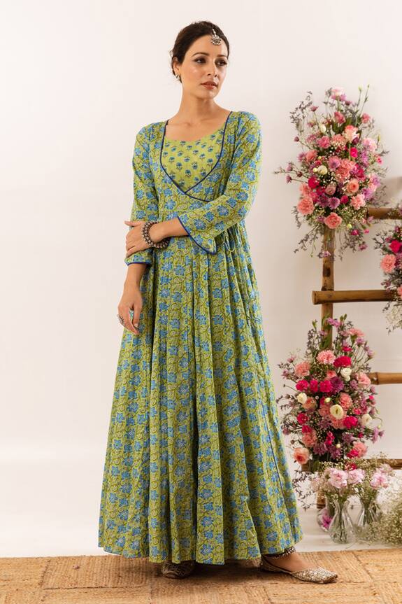 Rivaaj Clothing Cotton Botanic Print Angrakha With Inner