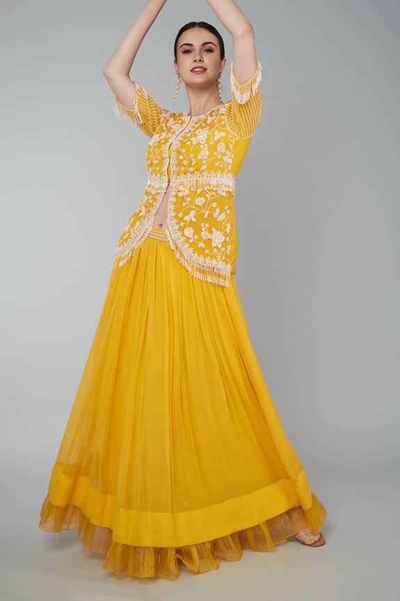 Keith Gomes Embroidered Peplum Top & Skirt Set