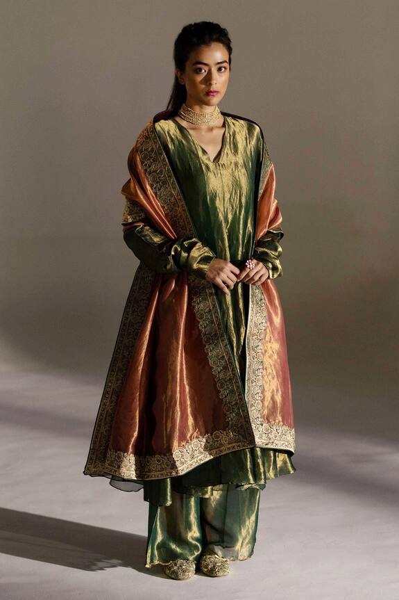 Mimamsaa Laurel Tissue Silk Flared Kurta Pant Set