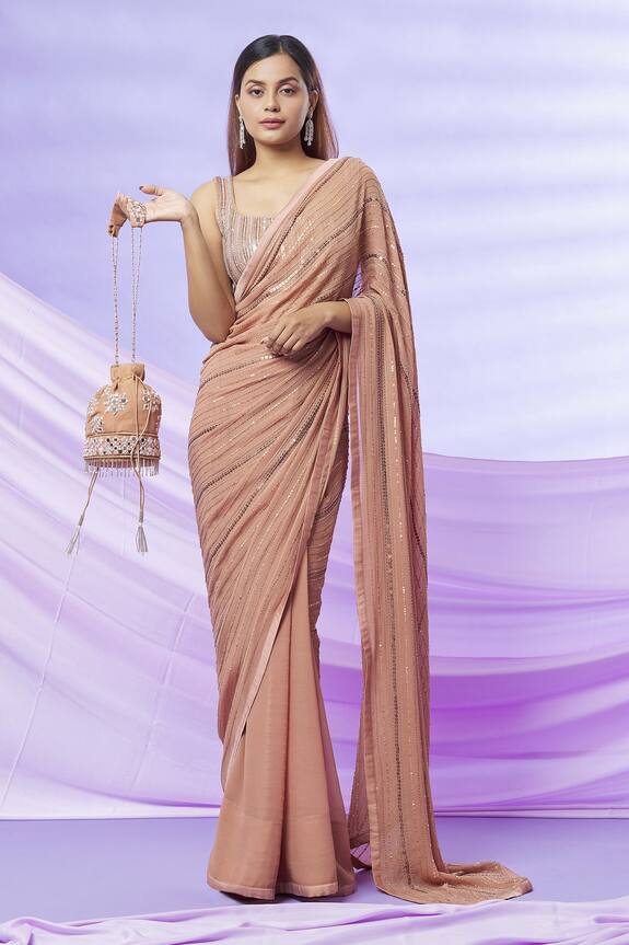 Yoshita Couture Karina Georgette Embroidered Saree With Blouse