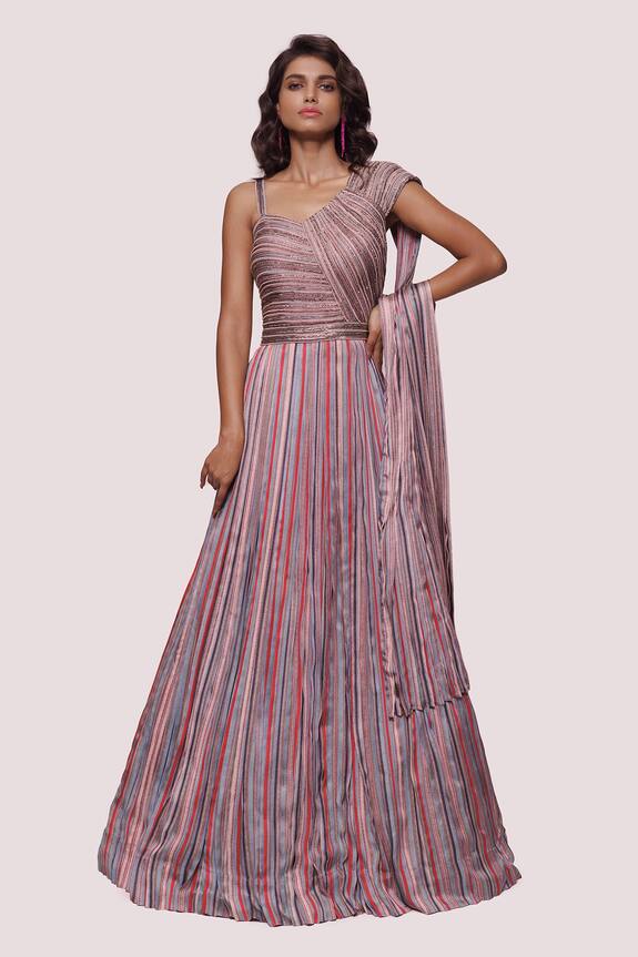 Onaya Pinstripe Print Saree Gown