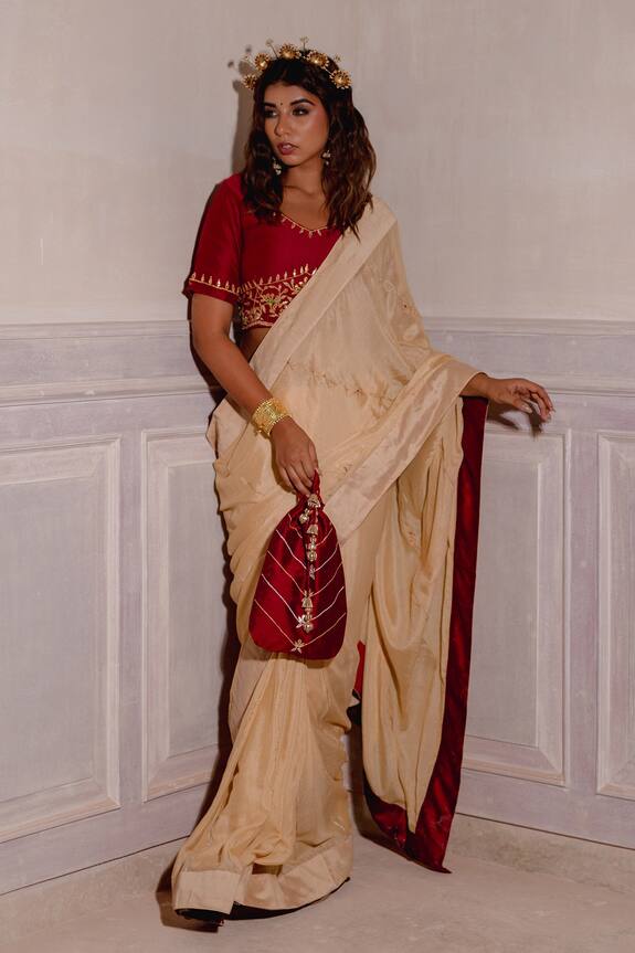 The Home Affair Saree With Embroidered Gota Patti Blouse