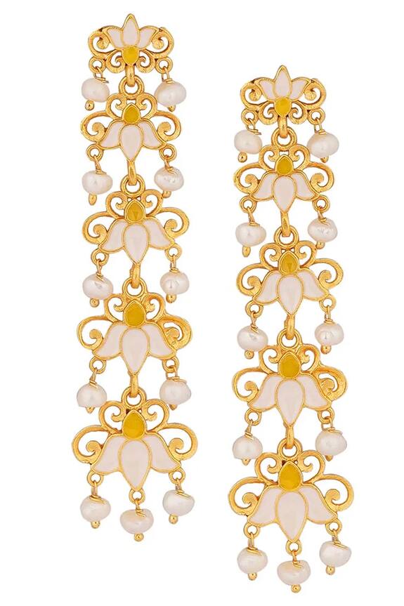 Zariin Lotus Garden Enamelled Dangler Earrings