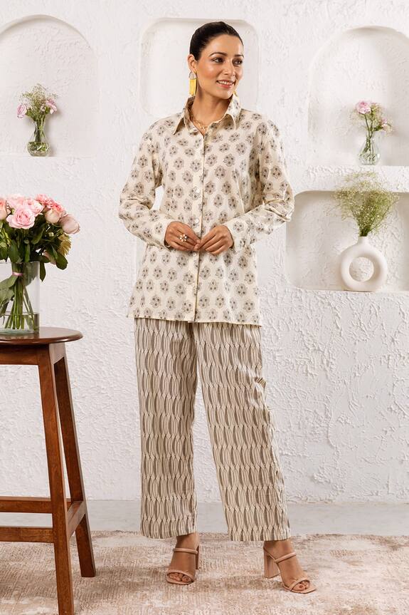 Rivaaj Clothing Cotton Botanical & Geometric Print Pant Set