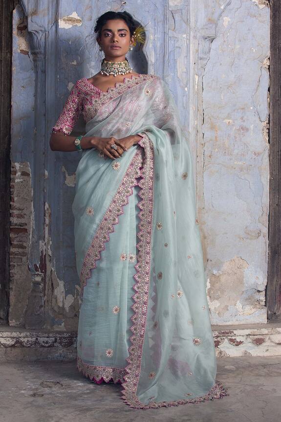 Nitika Gujral Organza Saree With Embroidered Blouse