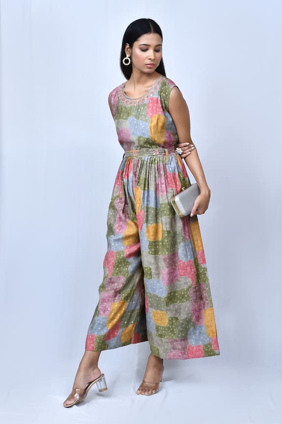 Nazaakat by Samara Singh Abstract Pattern Jumpsuit With Belt