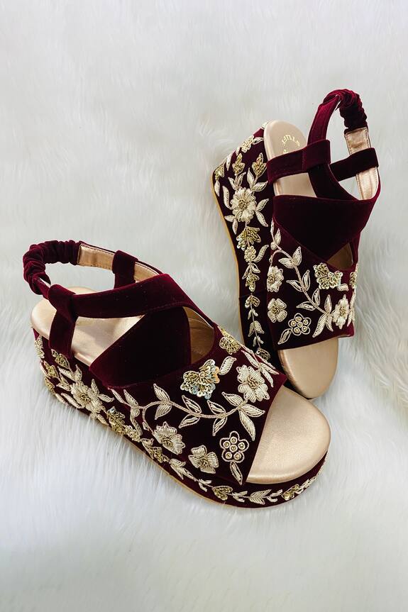 Rajasthani Stuff Zari Work Velvet Wedges