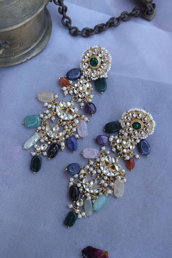 Paisley Pop Darika Kundan Crescent Drop Earrings