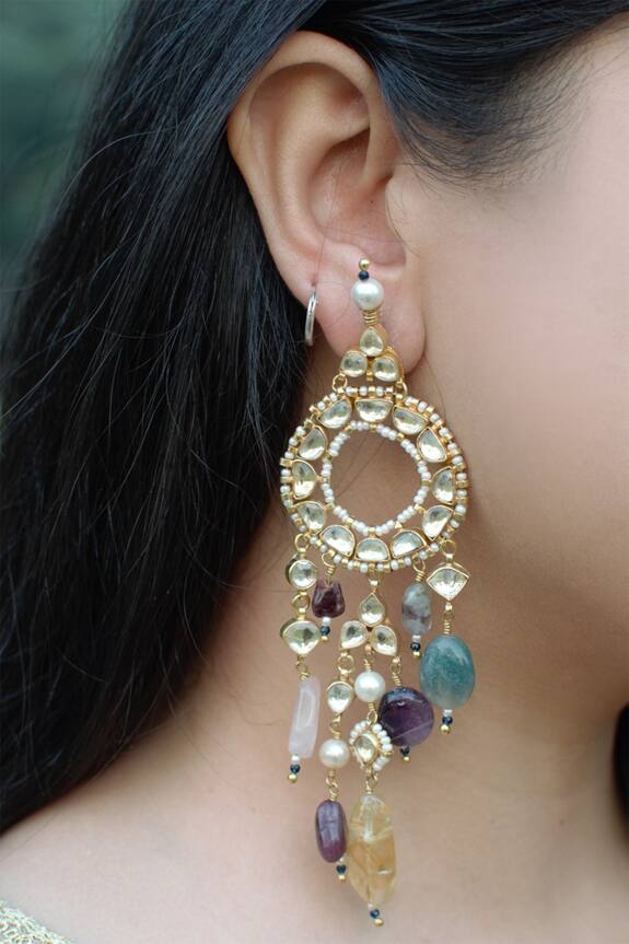 Heer-House Of Jewellery Polki Hoop Embellished Earrings