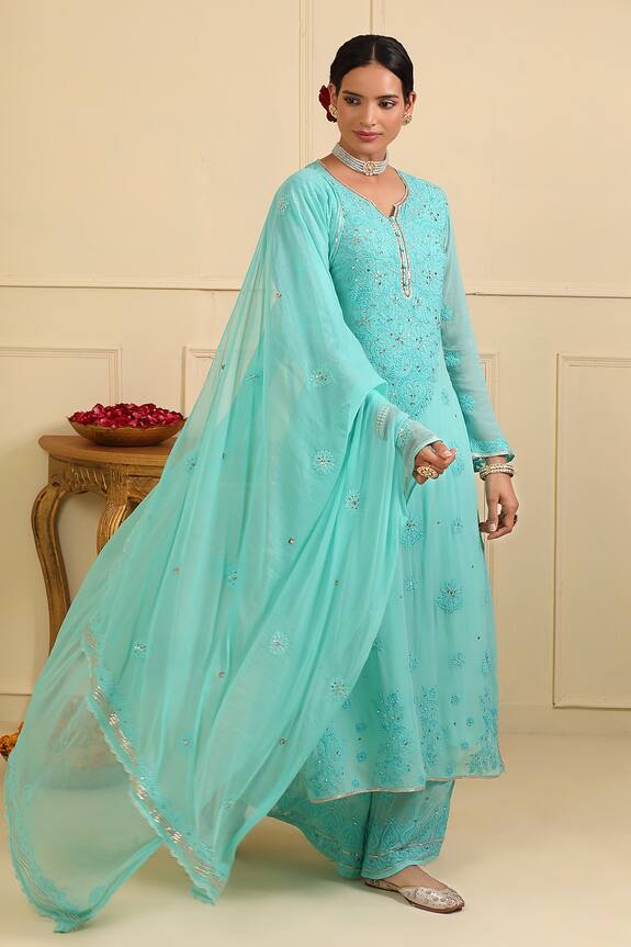 Esha Koul Floral Chikankari Work Kurta Pant Set