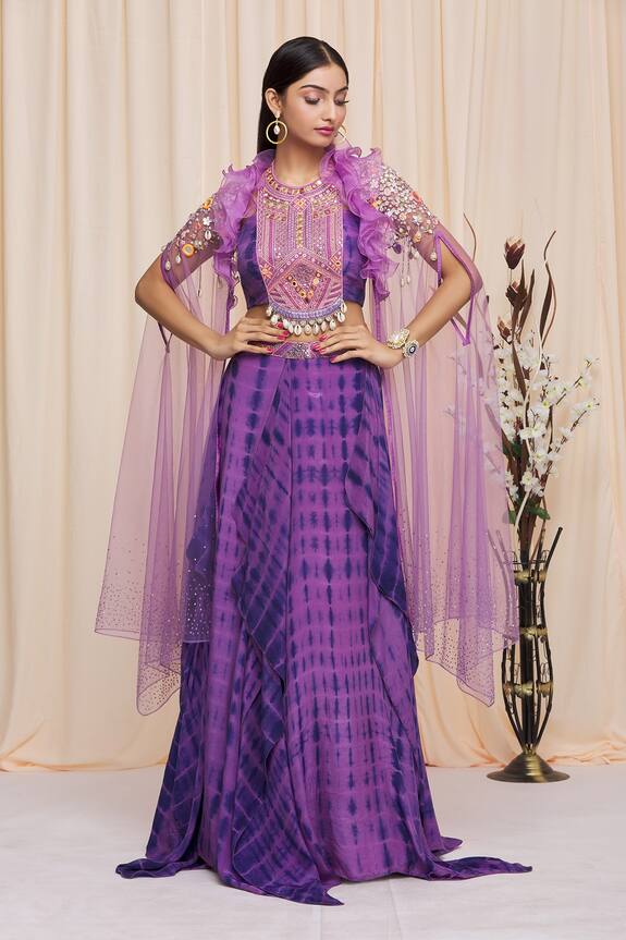 Yoshita Couture Mariana Tie Dye Lehenga Set With Cape