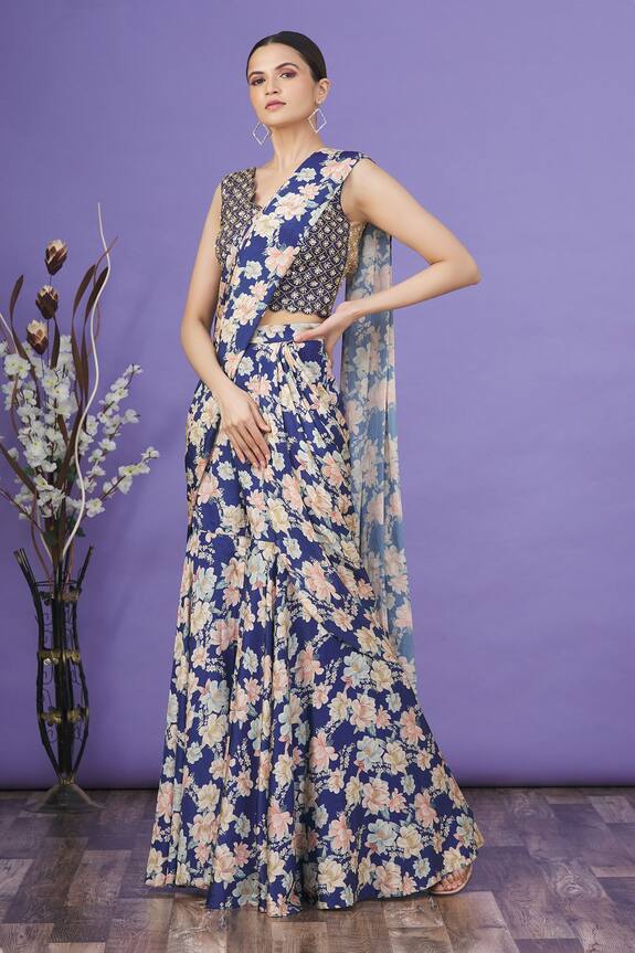 Aayushi Maniar Floral Print Sharara Saree Set