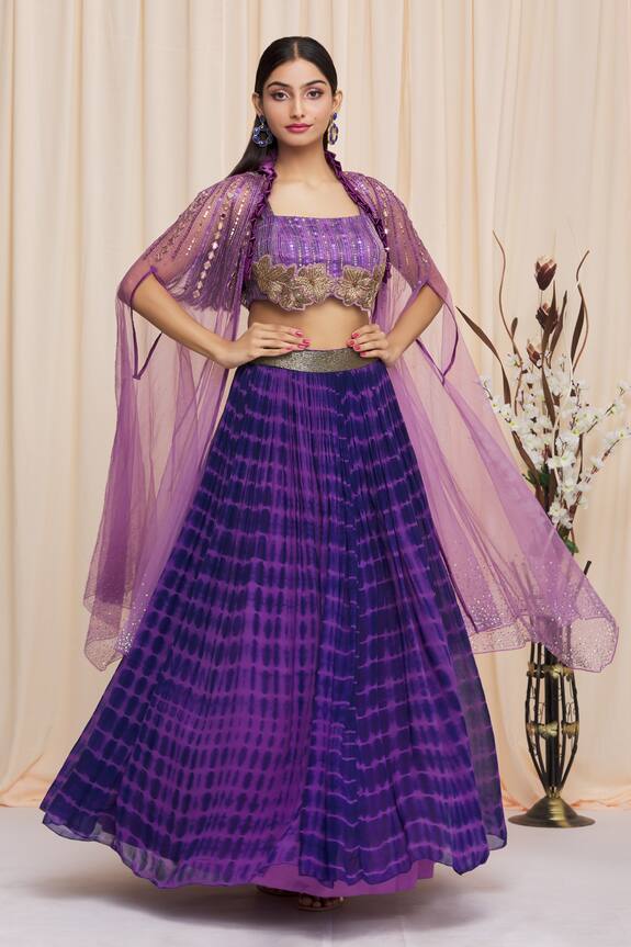 Yoshita Couture Tanya Tie Dye Lehenga Set With Cape