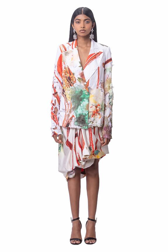 Anamika Khanna Abstract Print Blazer & Draped Skirt Set