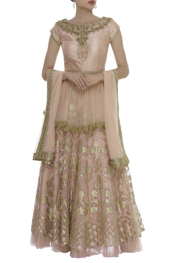 Ayesha Aejaz Gota patti embroidered peplum kurta & lehenga set