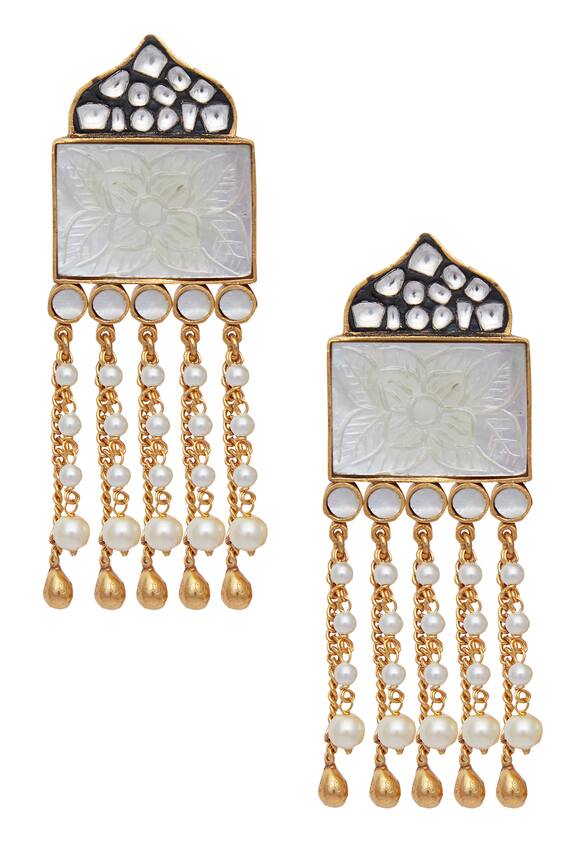 Anjali Jain Carved kundan fringe earrings