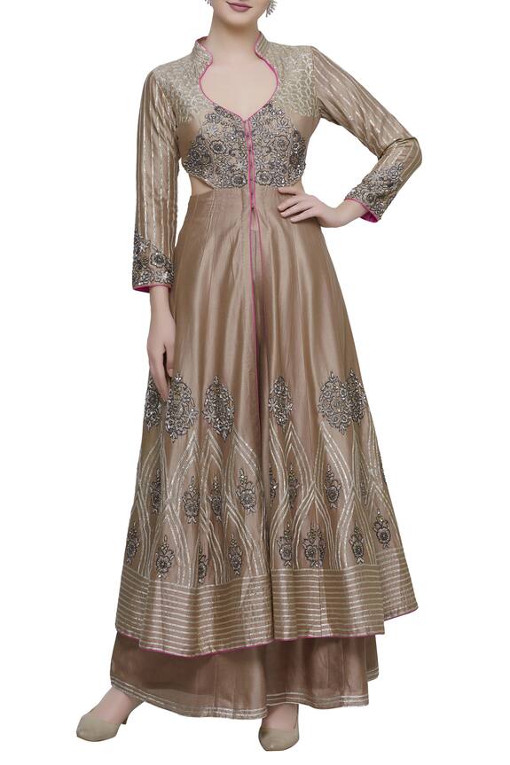 Neha Khullar Chanderi Jacket Style Anarkali Palazzo Set