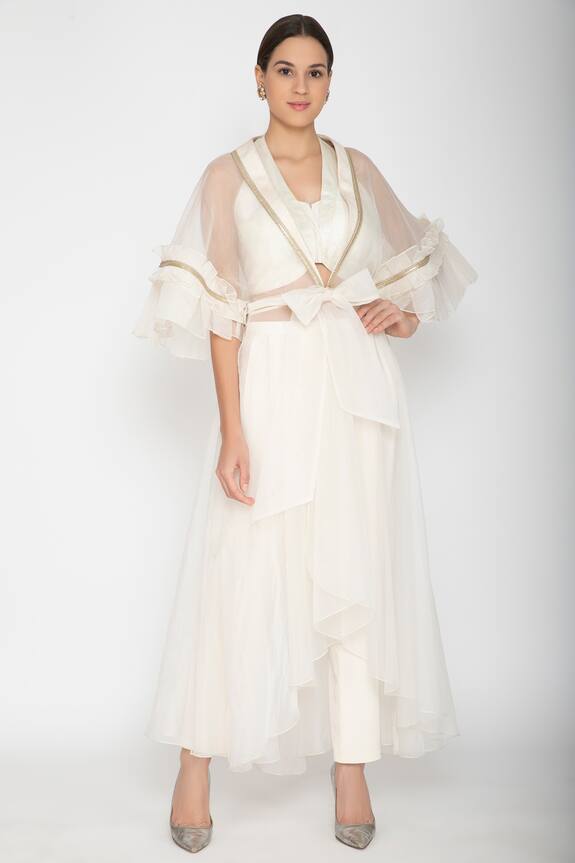 Varun Bahl Embellished Cape with Crop Top