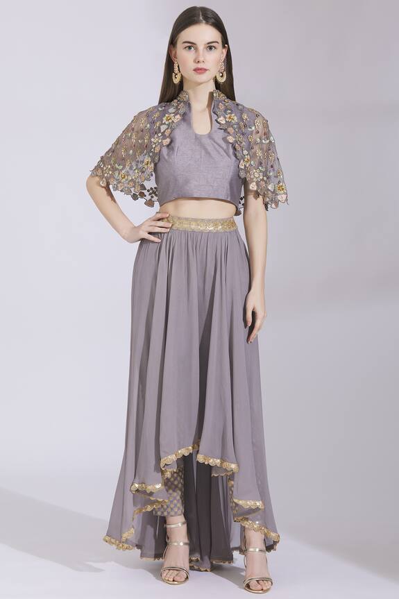 Ayesha Aejaz Embroidered Cape Blouse & Skirt Set