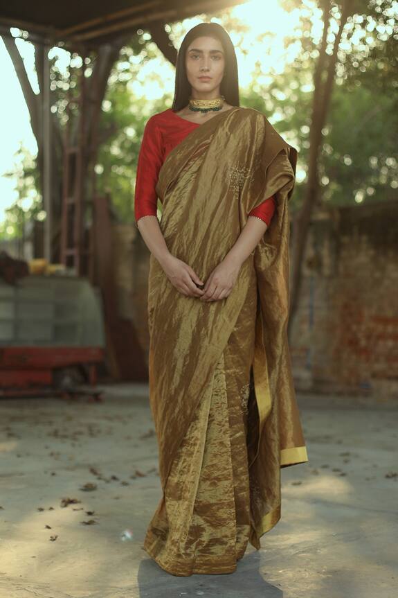 Shorshe Clothing Handloom Tissue Saree with Silk Blouse