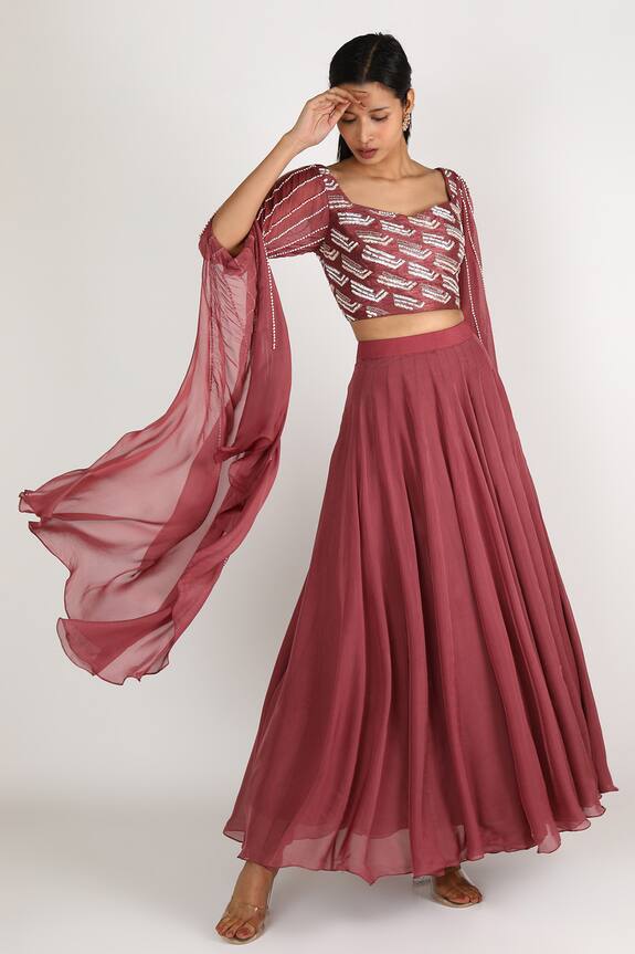 Pink Peacock Couture Draped Blouse & Skirt Set