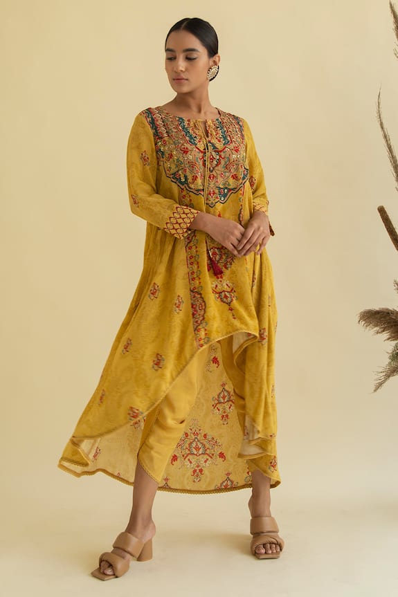 Kalista Floral Print Asymmetric Kurta & Tulip Pant Set