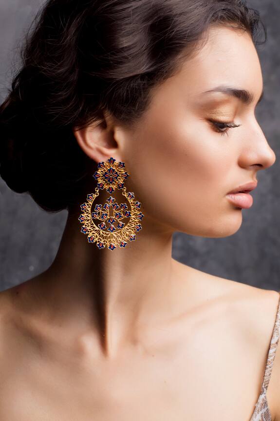 Zariin Floral Enamel Filigree Chandbalis