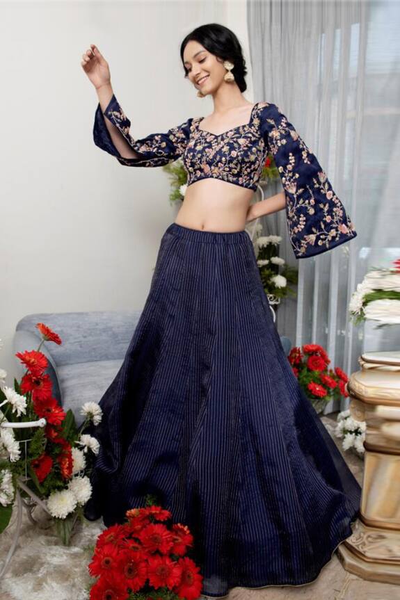 Asha Gautam Banarasi Organza Stripe Pattern Lehenga Set