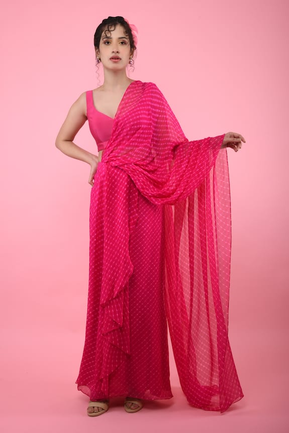 K.Anshika Printed Pre-Draped Saree with Blouse