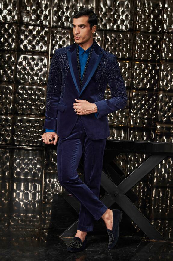 Rohit Gandhi + Rahul Khanna Silk Velvet Tuxedo & Pant Set