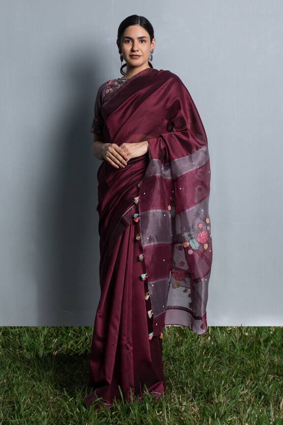 Beige Chanderi Silk Saree
