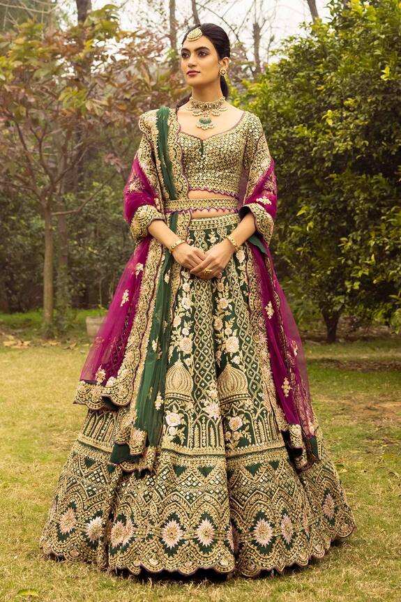 Angad Singh Raw Silk Floral Embroidered Lehenga Set