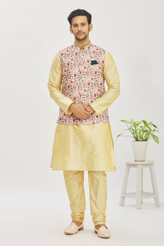 Arihant Rai Sinha Floral Print Bundi & Kurta Set
