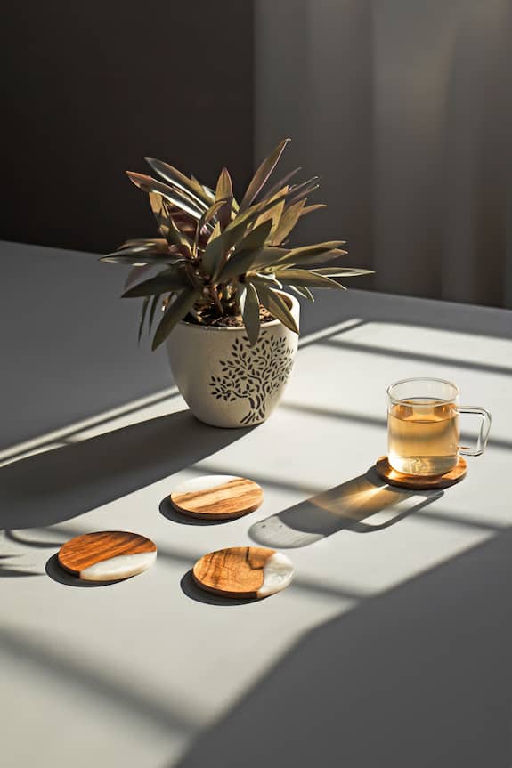 Silken Moon Mist Wood-Epoxy Coasters (Set of 4)