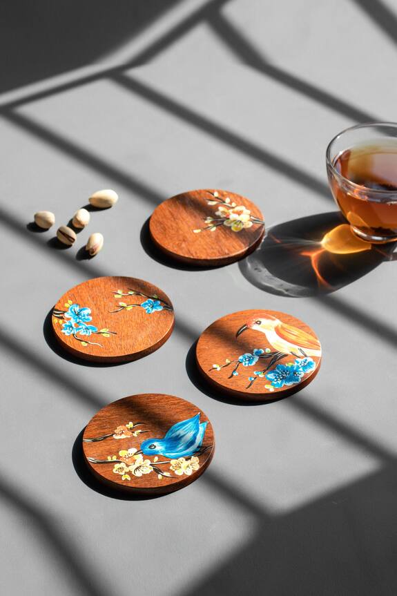 Silken Hummingbird Wooden Coasters (Set of 4)