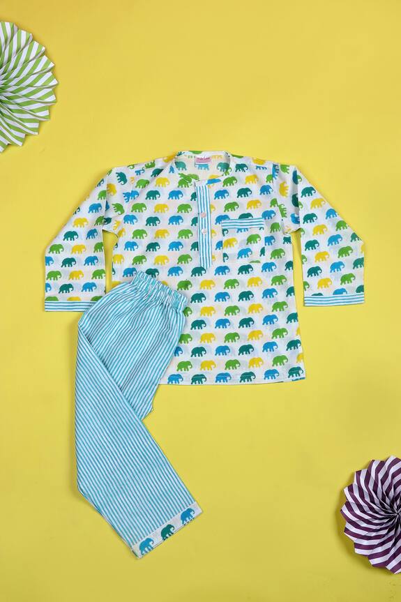 Kids Lane Cotton Elephant Print Night Suit