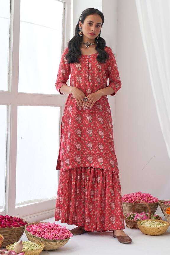 Negra Elegante Peony Printed Kurta & Sharara Set