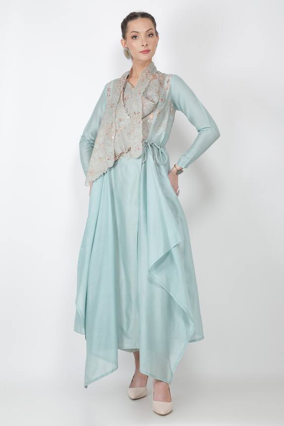 Jajaabor Silk Chanderi Cowl Kurta & Pant Set