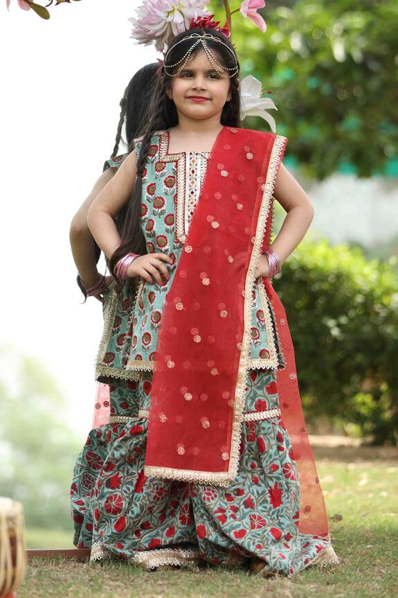 Minime Organics Floral Print Kurta Sharara Set