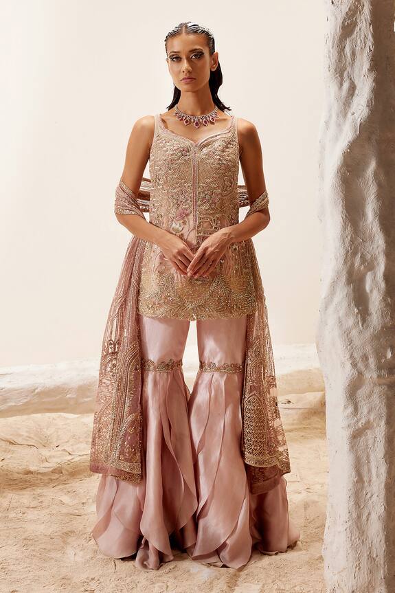 Adaara Couture Lotus Embroidered Kurta Sharara Set