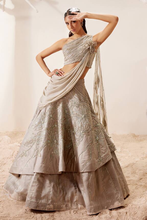 Adaara Couture Embroidered Draped Top & Lehenga Set