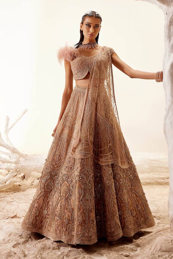 Adaara Couture Mosaic Gold Floral Embroidered Lehenga Set