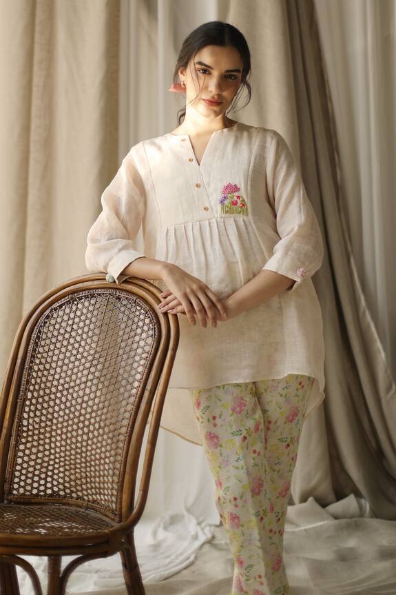 Roza Pret Linen Gathered Top 
