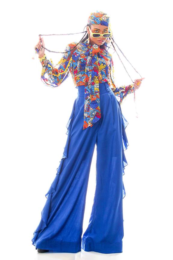 Nitya Bajaj  Meow Print Shirt & Ruffle Pant Set