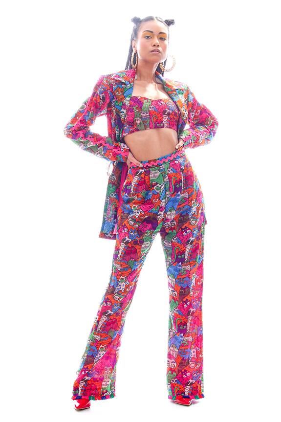 Nitya Bajaj Meow Print Summer Blazer & Pant Set