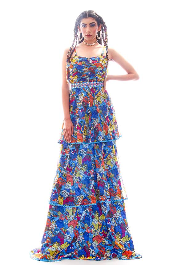 Nitya Bajaj Meow Print Tiered Dress