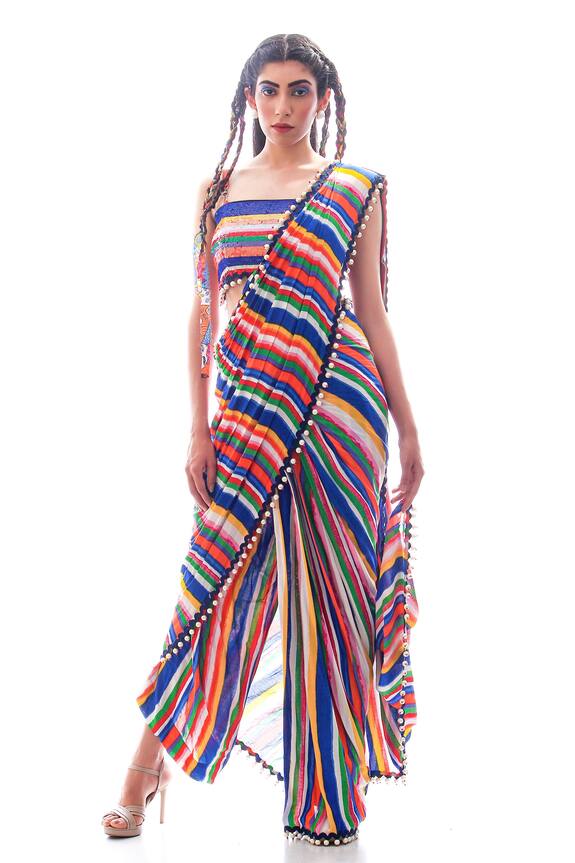 Nitya Bajaj Striped Palazzo Saree With Blouse