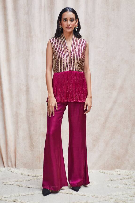 J by Jannat Hand Embroidered Fringe Tunic & Pant Set