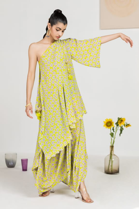 Madsam Tinzin Periwinkle Print Tunic & Dhoti Skirt Set